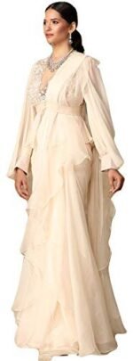 Saree Trends Women's Faux Georgette ready to wear Frill saree with unstitched blouse - Image 2