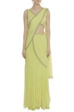 Saree Trends Women's Faux Georgette ready to wear Frill saree with unstitched blouse