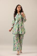 Women's Trendy Printed Cotton Blend Straight Light Green Color Kurta and Palazzo Set - Image 4