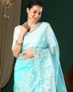 Women Organza Saree with Paisley Embroidered Border - Image 4