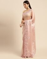 Mohey Peach Machine Resham & Zari Organza Saree Saree - Image 4