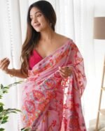 Women Floral Woven Kanjeevaram Saree with Contrast Border - Image 4