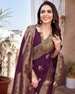 Women Floral Woven Saree with Tassels - Image 4