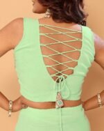 Women Plain Pre-Stitched Ruffled Saree with Unstitched Blouse Piece - Image 5