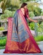 Women Jacquard Saree With Unstitched Blouse - Image 2
